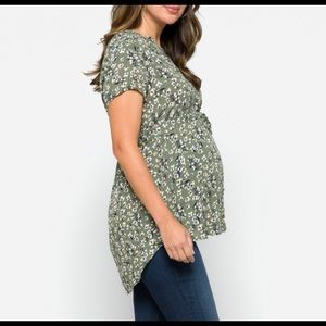 Green flowery maternity blouse
